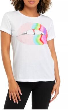 NWT Chaser rainbow lips retro tee